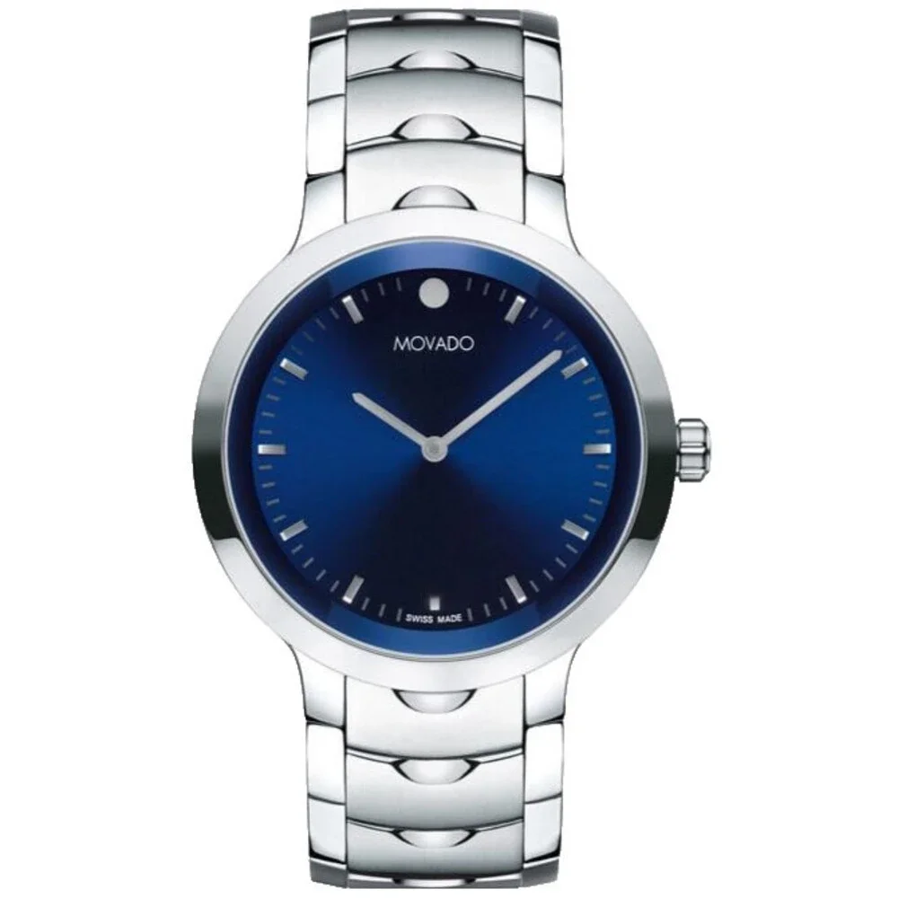 MOVADO STELLAR 0607730 BLUE DIAL SILVER BRACELET SWISS 40MM MENS WATCH